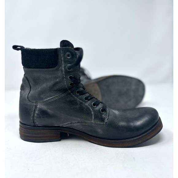 Men's ALDO combat Boots shoes Distressed Black Round Toe Laces used Size 8 - Picture 5 of 10